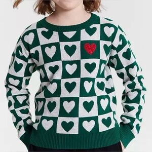 NWT Epic Threads Green & White Heart-Print Sweater with Red Accent